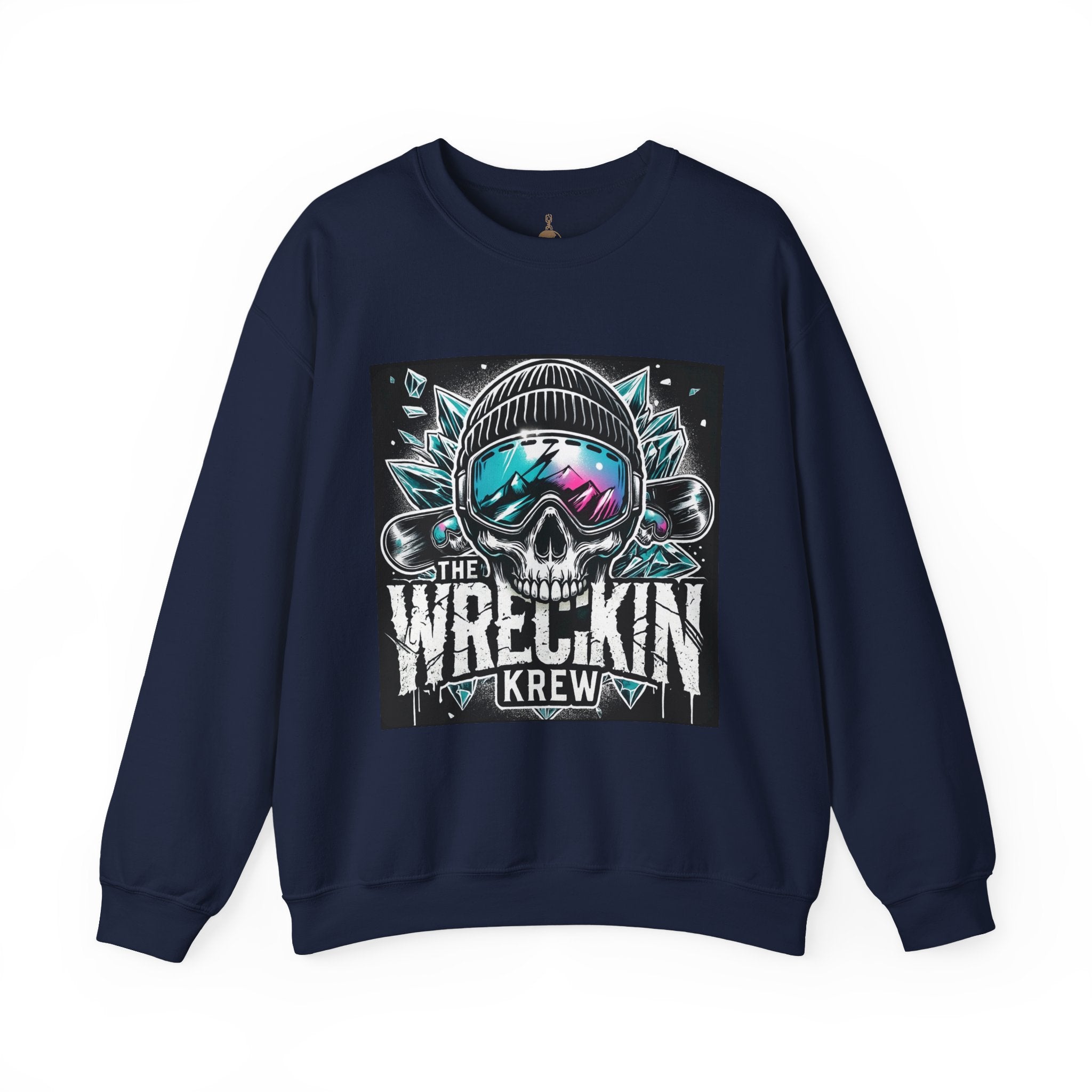 Crewneck Sweatshirt — "The Wreckin Krew" Skull Ski/Snowboard Graphic