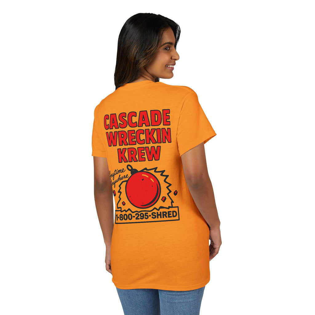 Cascade Wreckin Krew Graphic T-Shirt — 'Anytime Anywhere' Bowling Pin Smash Tee