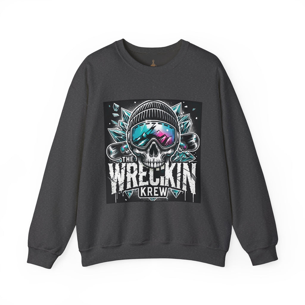 Crewneck Sweatshirt — "The Wreckin Krew" Skull Ski/Snowboard Graphic