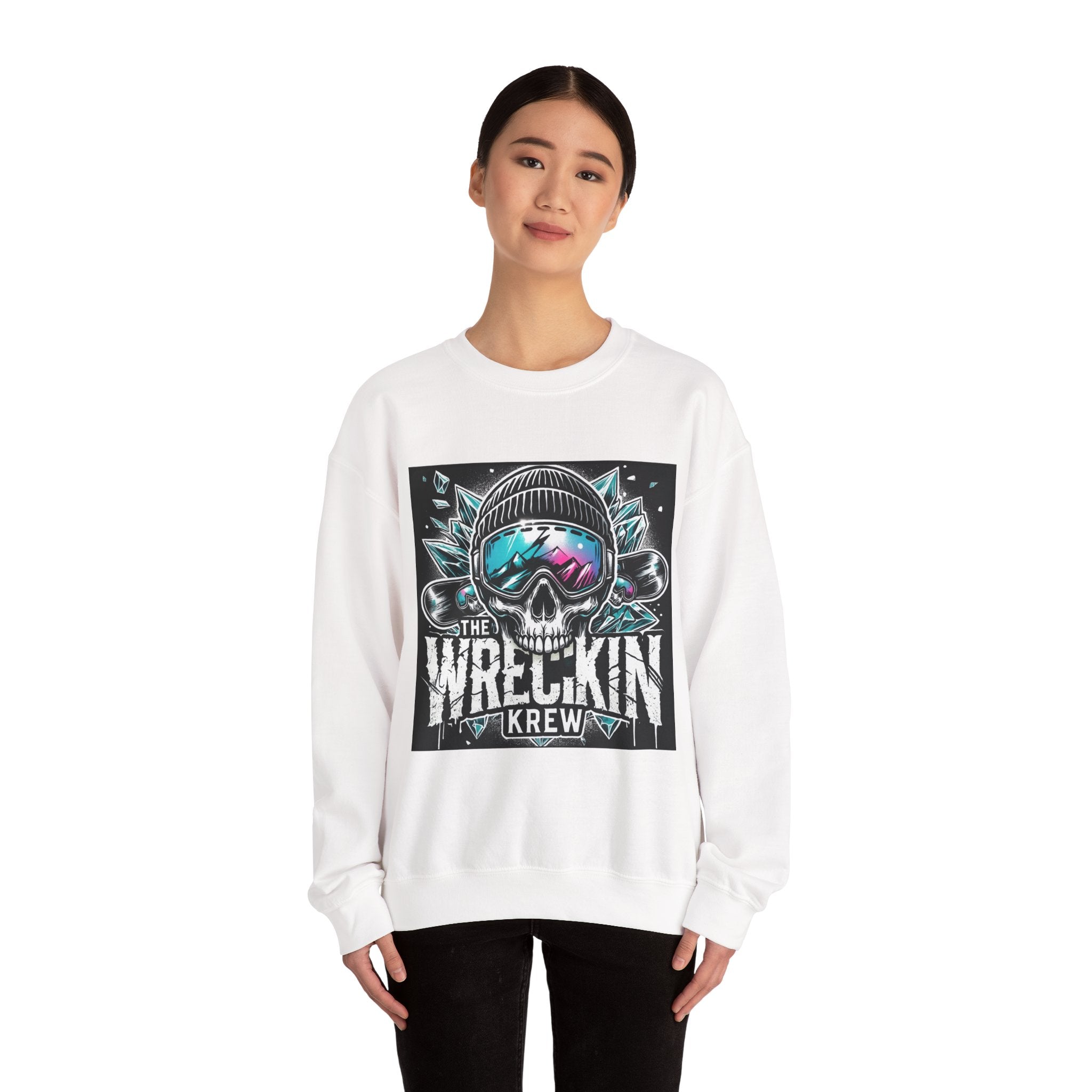 Crewneck Sweatshirt — "The Wreckin Krew" Skull Ski/Snowboard Graphic