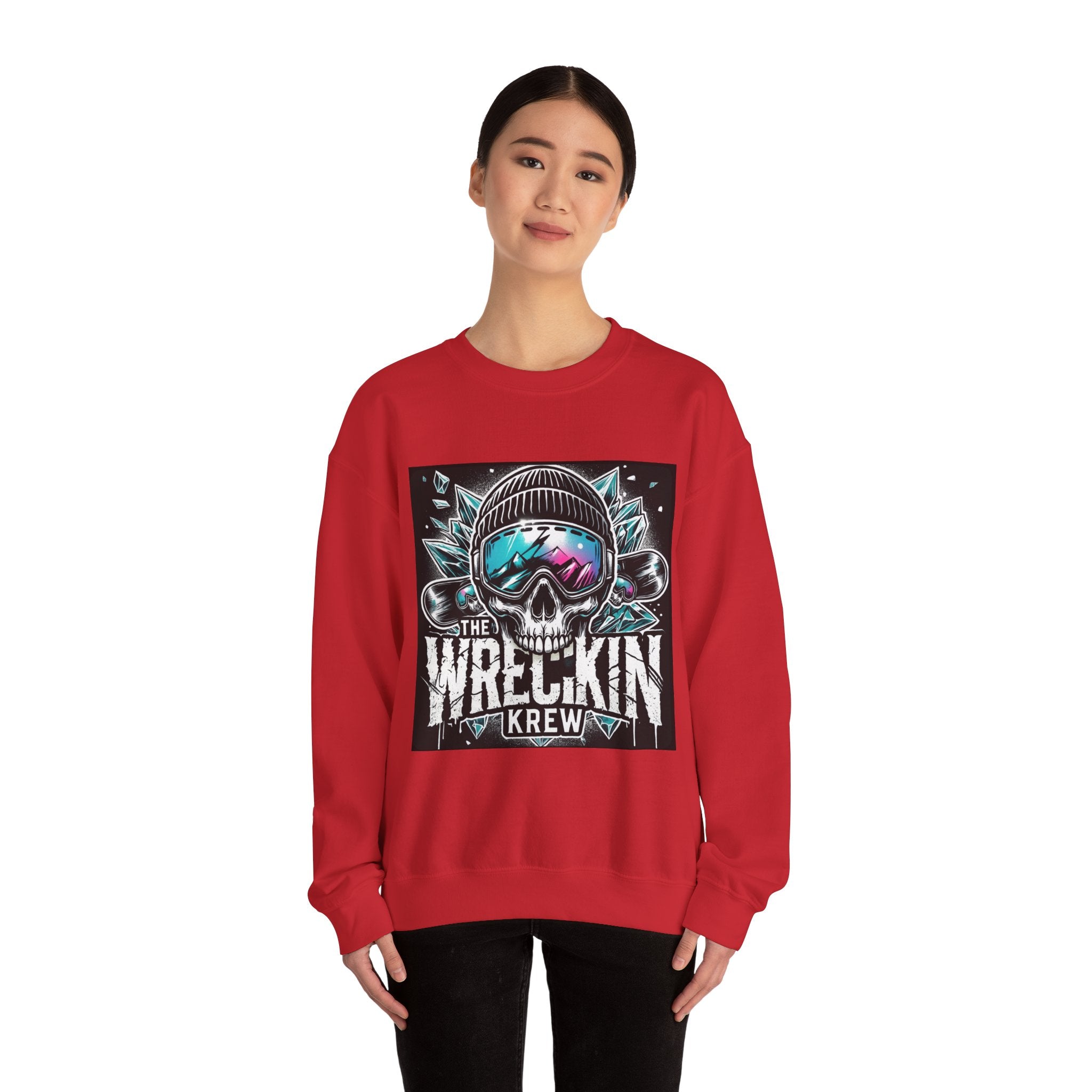 Crewneck Sweatshirt — "The Wreckin Krew" Skull Ski/Snowboard Graphic