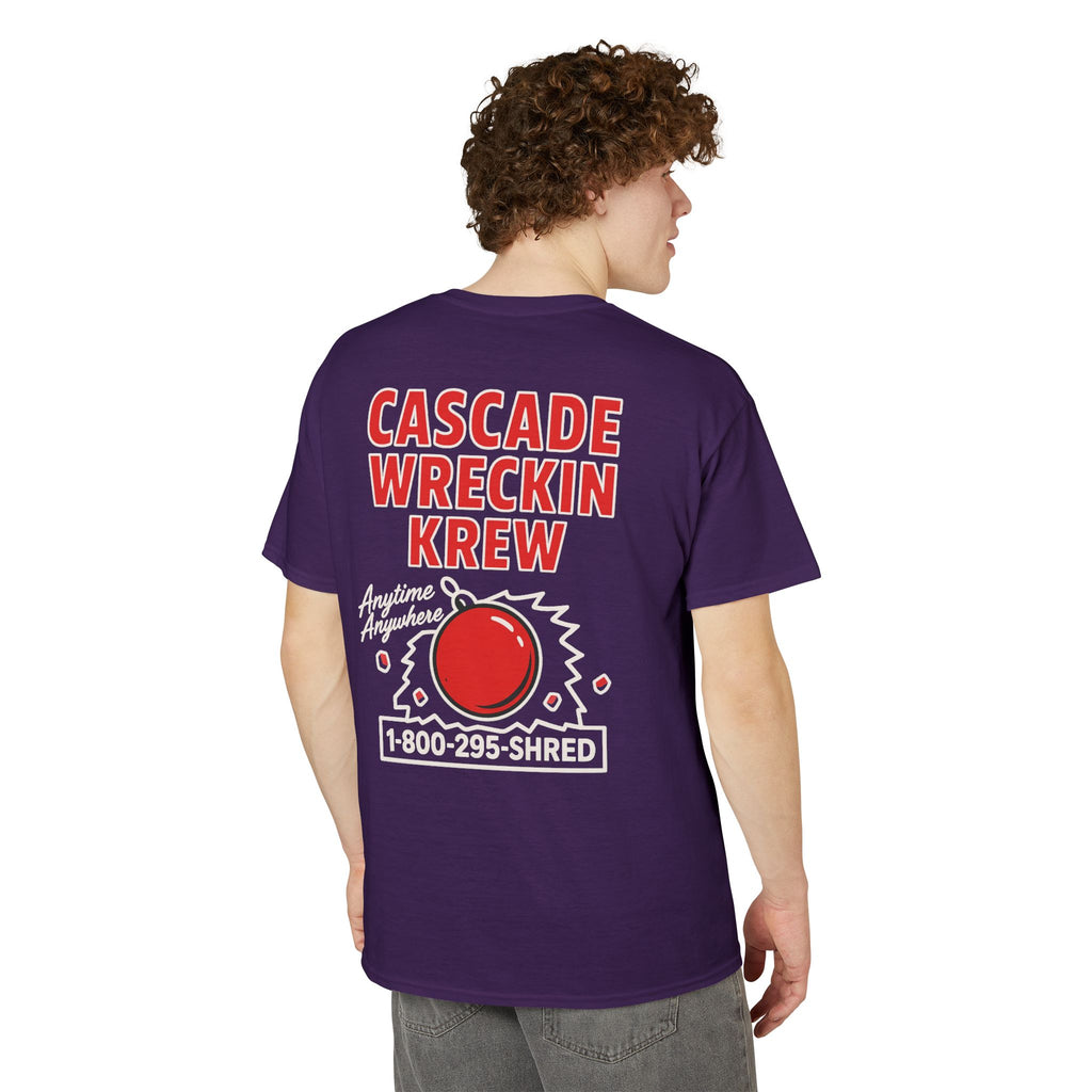Cascade Wreckin Krew Graphic T-Shirt — 'Anytime Anywhere' Bowling Pin Smash Tee