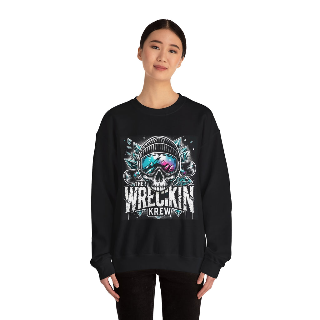 Crewneck Sweatshirt — "The Wreckin Krew" Skull Ski/Snowboard Graphic