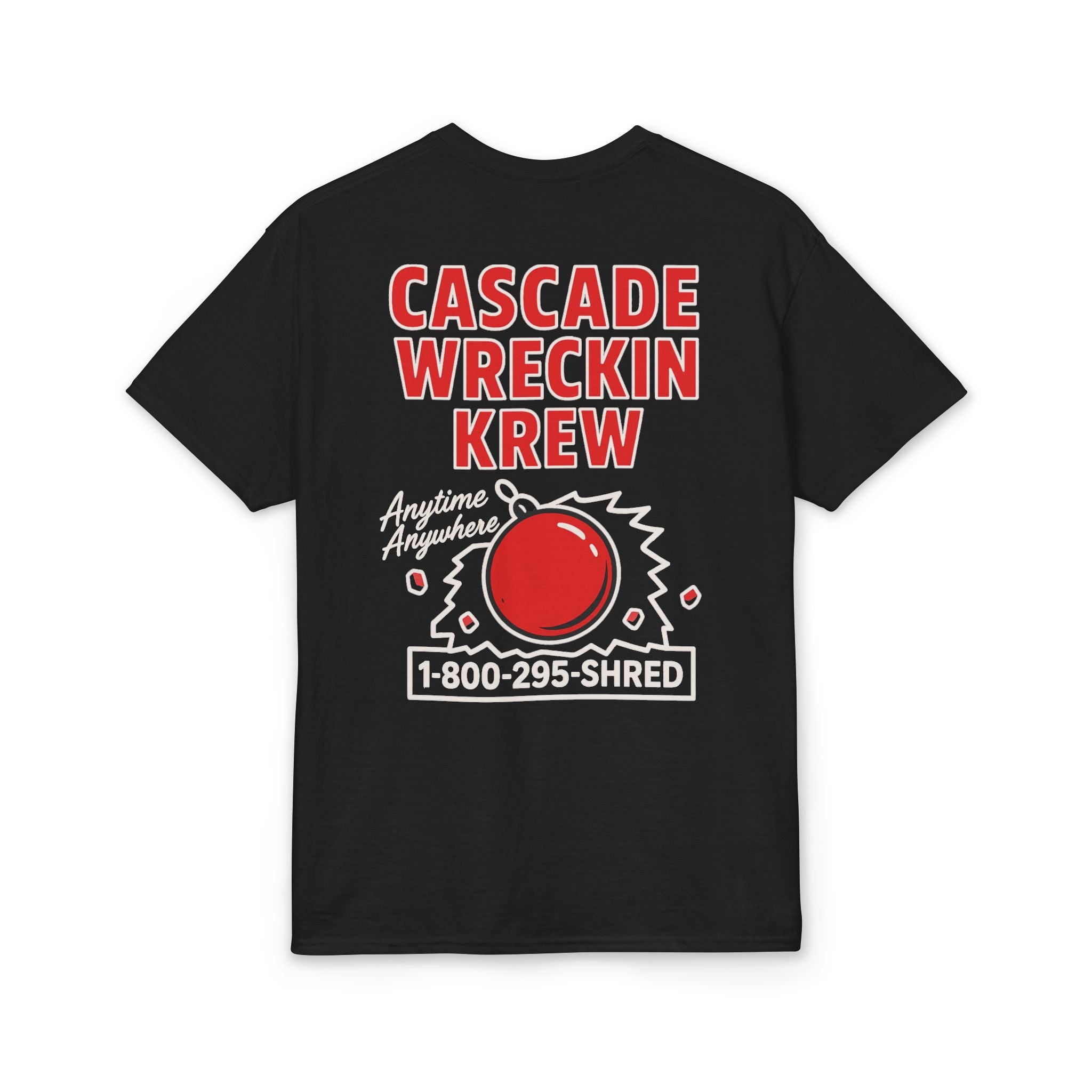 Cascade Wreckin Krew Graphic T-Shirt — 'Anytime Anywhere' Bowling Pin Smash Tee