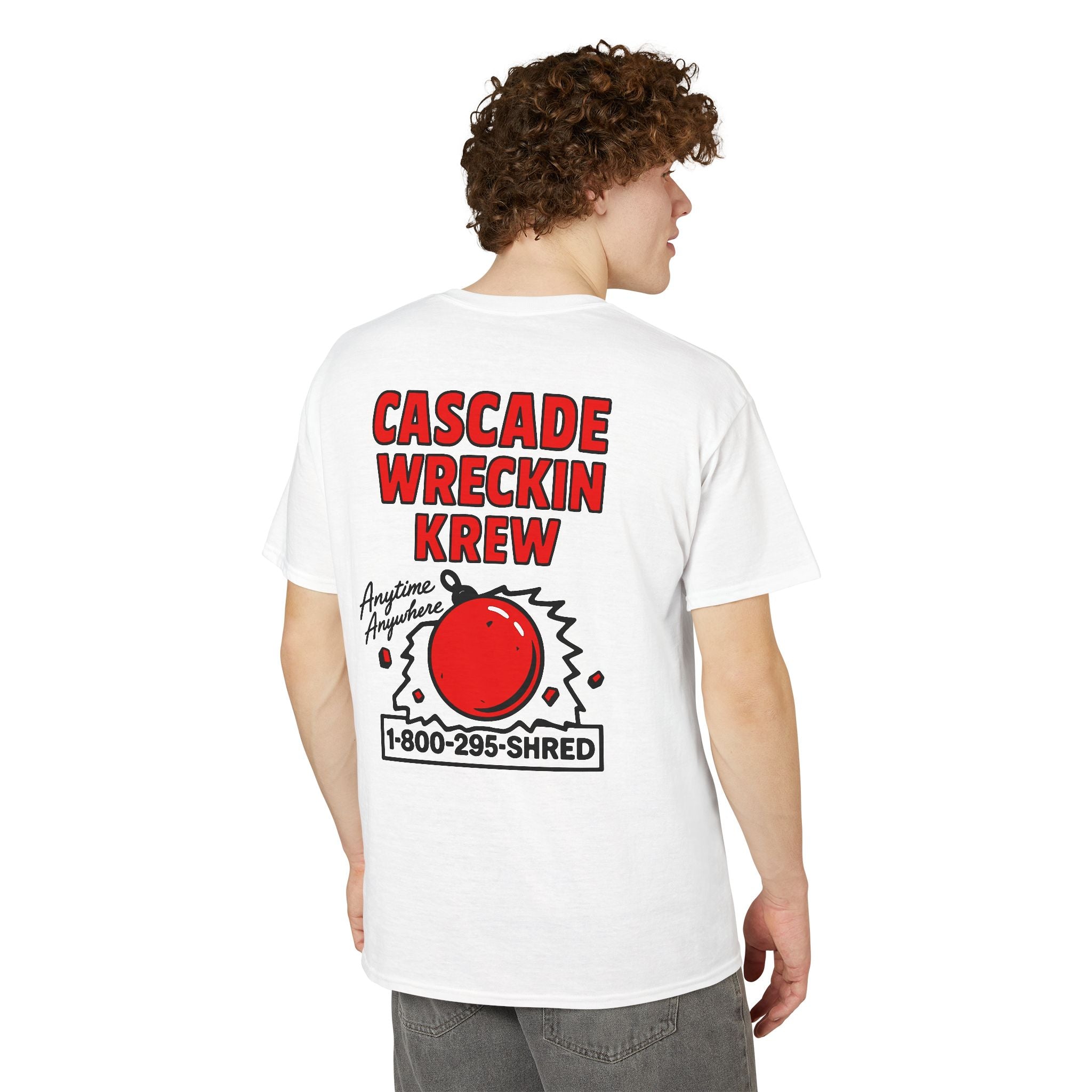 Cascade Wreckin Krew Graphic T-Shirt — 'Anytime Anywhere' Bowling Pin Smash Tee