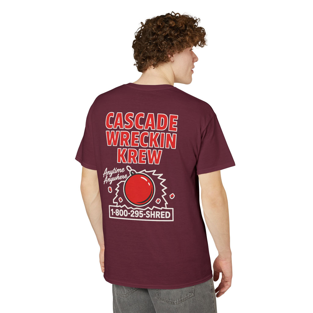 Cascade Wreckin Krew Graphic T-Shirt — 'Anytime Anywhere' Bowling Pin Smash Tee