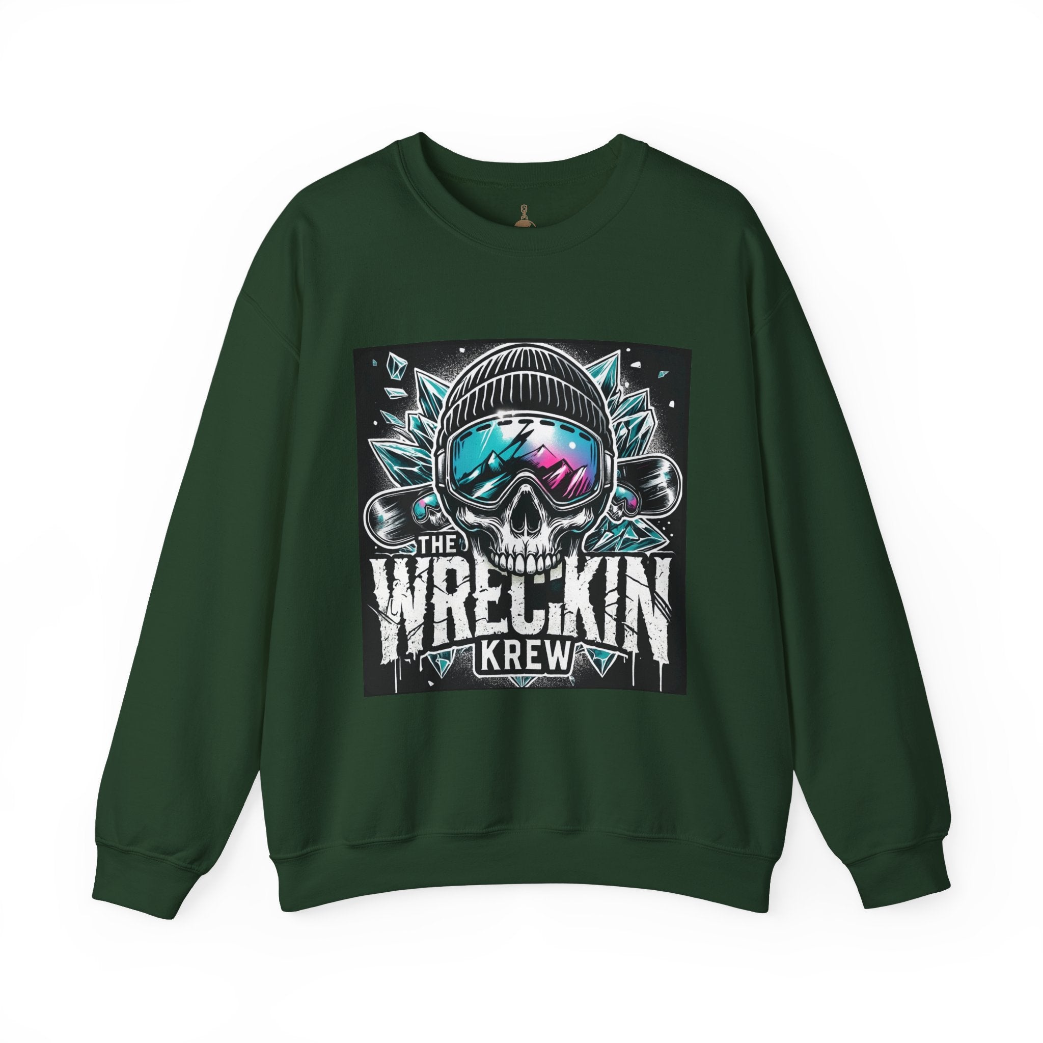 Crewneck Sweatshirt — "The Wreckin Krew" Skull Ski/Snowboard Graphic