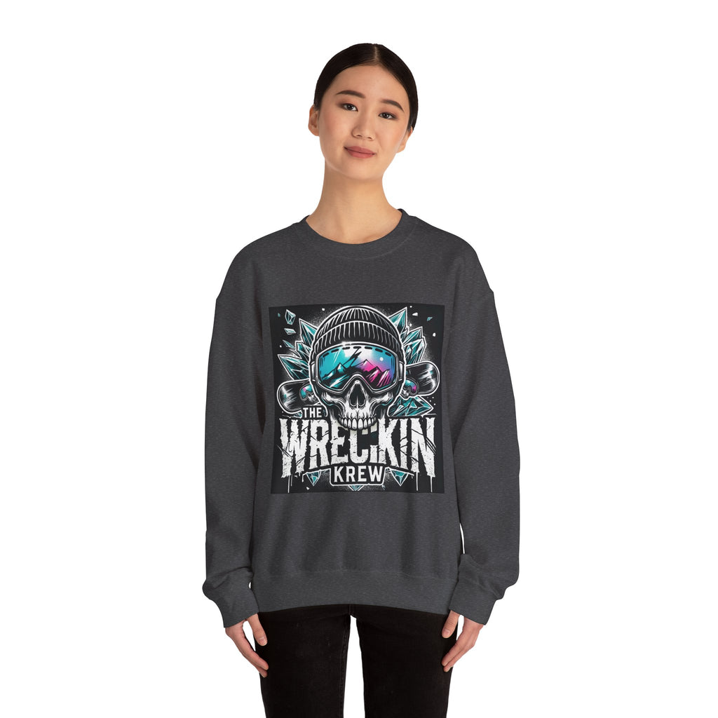 Crewneck Sweatshirt — "The Wreckin Krew" Skull Ski/Snowboard Graphic
