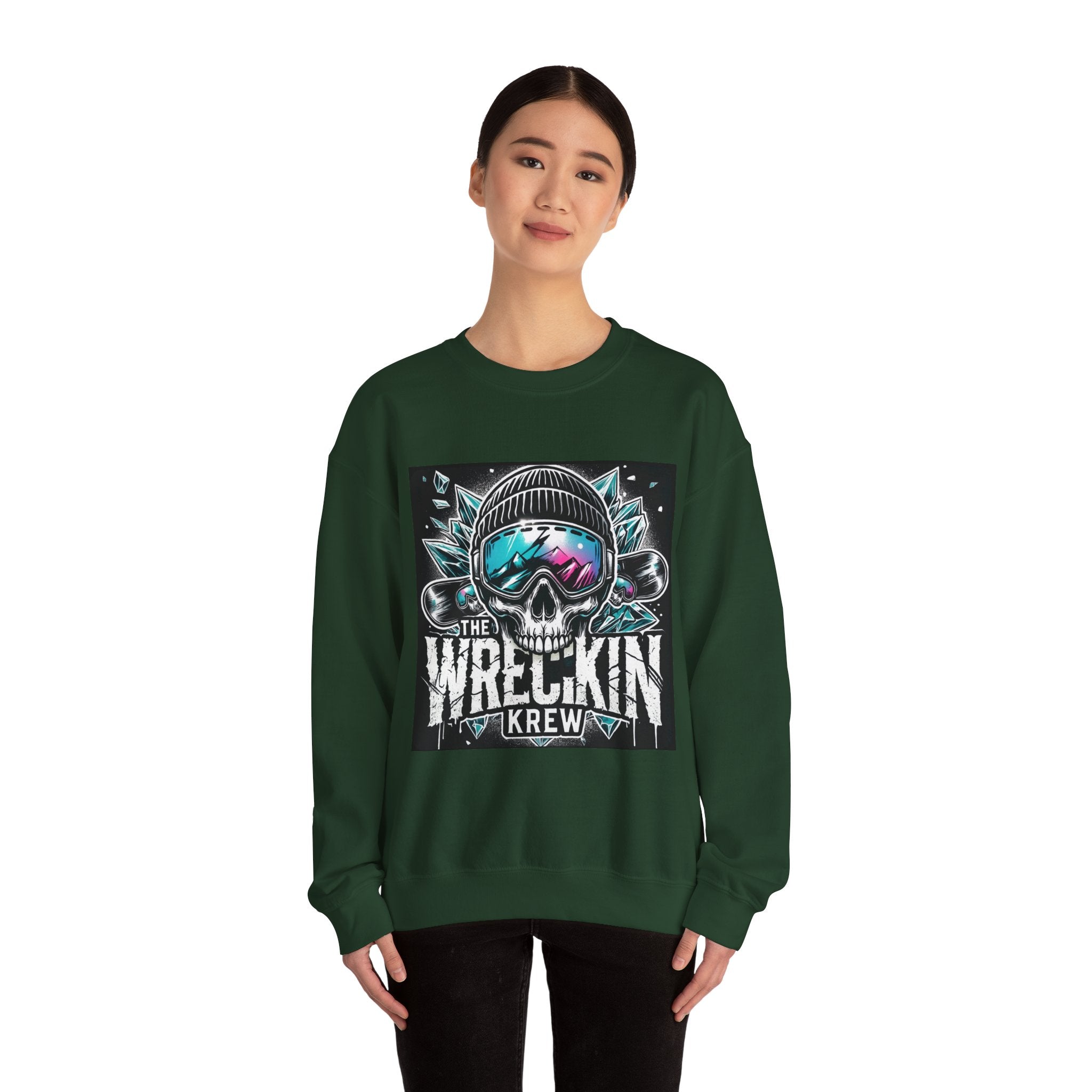 Crewneck Sweatshirt — "The Wreckin Krew" Skull Ski/Snowboard Graphic