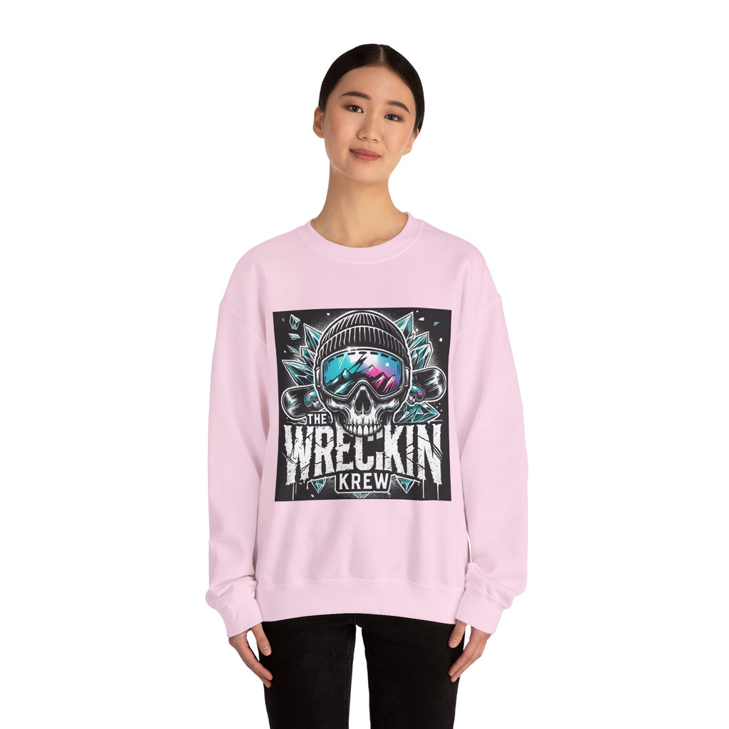 Crewneck Sweatshirt — "The Wreckin Krew" Skull Ski/Snowboard Graphic