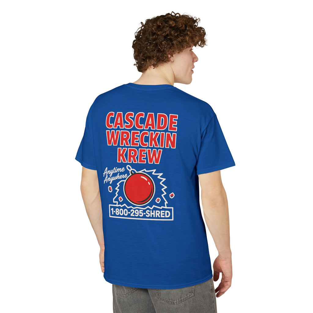 Cascade Wreckin Krew Graphic T-Shirt — 'Anytime Anywhere' Bowling Pin Smash Tee