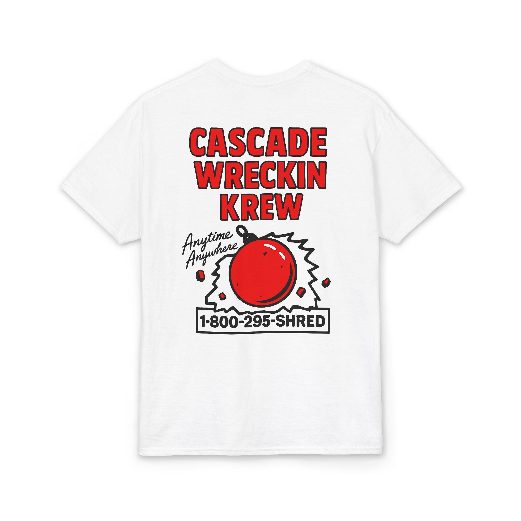 Cascade Wreckin Krew Graphic T-Shirt — 'Anytime Anywhere' Bowling Pin Smash Tee