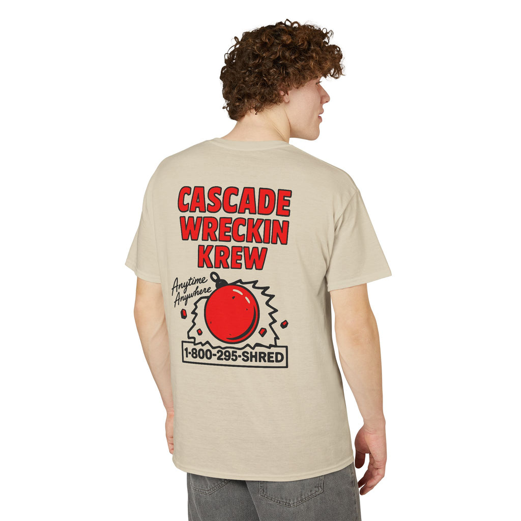Cascade Wreckin Krew Graphic T-Shirt — 'Anytime Anywhere' Bowling Pin Smash Tee