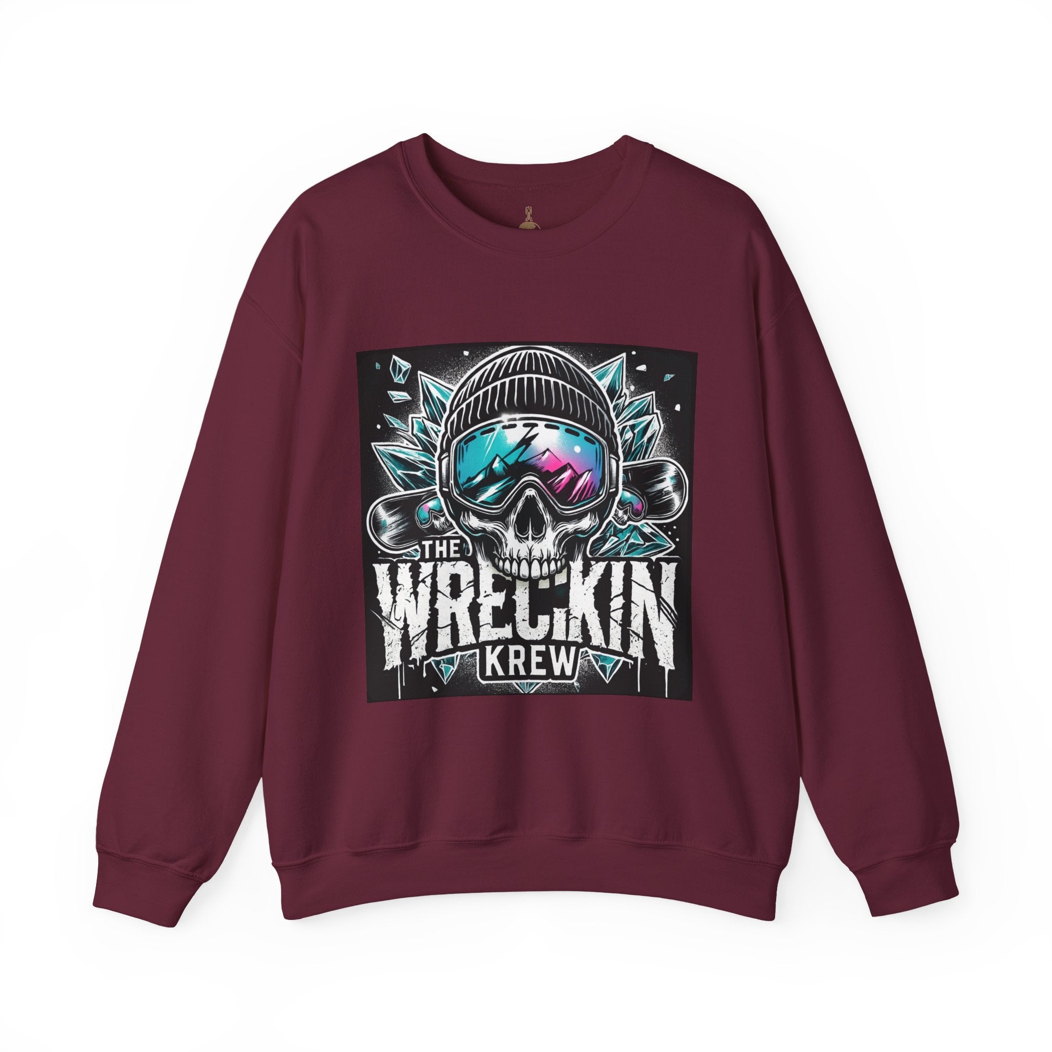 Crewneck Sweatshirt — "The Wreckin Krew" Skull Ski/Snowboard Graphic
