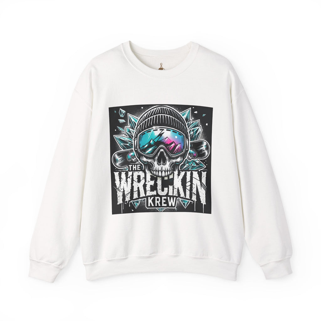 Crewneck Sweatshirt — "The Wreckin Krew" Skull Ski/Snowboard Graphic
