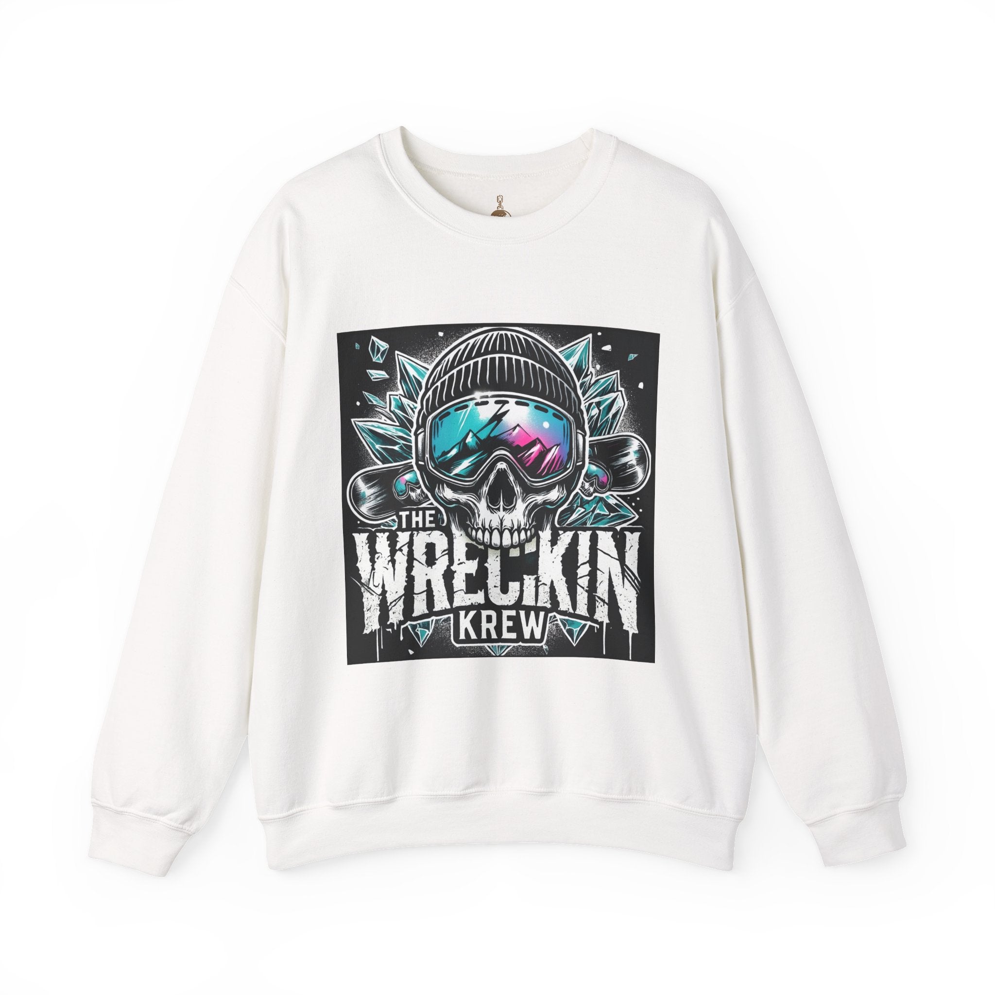 Crewneck Sweatshirt — "The Wreckin Krew" Skull Ski/Snowboard Graphic
