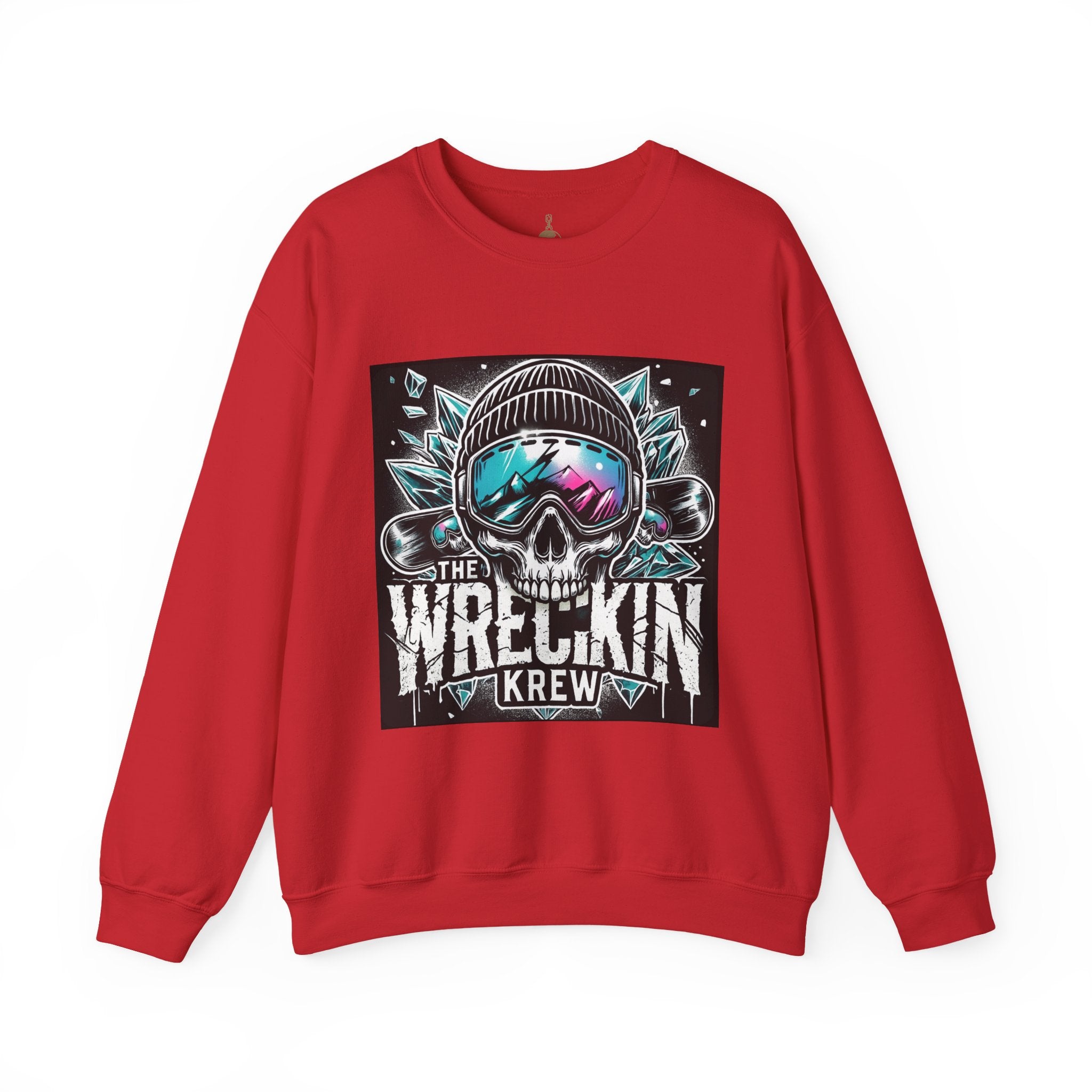 Crewneck Sweatshirt — "The Wreckin Krew" Skull Ski/Snowboard Graphic