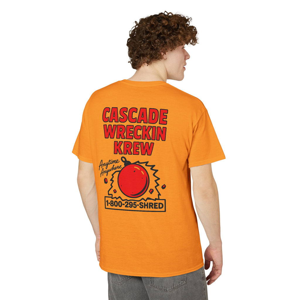 Cascade Wreckin Krew Graphic T-Shirt — 'Anytime Anywhere' Bowling Pin Smash Tee